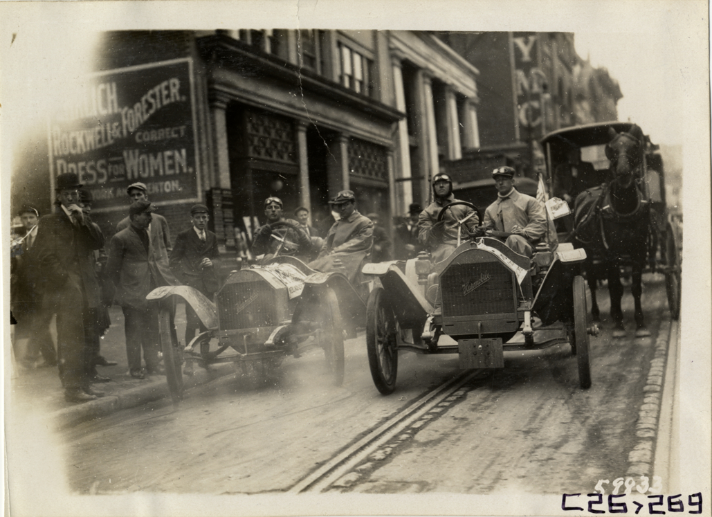 Motorists posing in Hupmobile automobiles, 1910 New Jersey Reliability Run