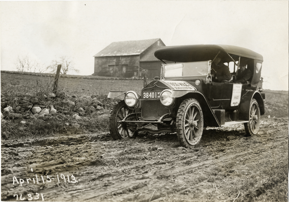 National automobile traveling on rural road, 1913 Overman ...