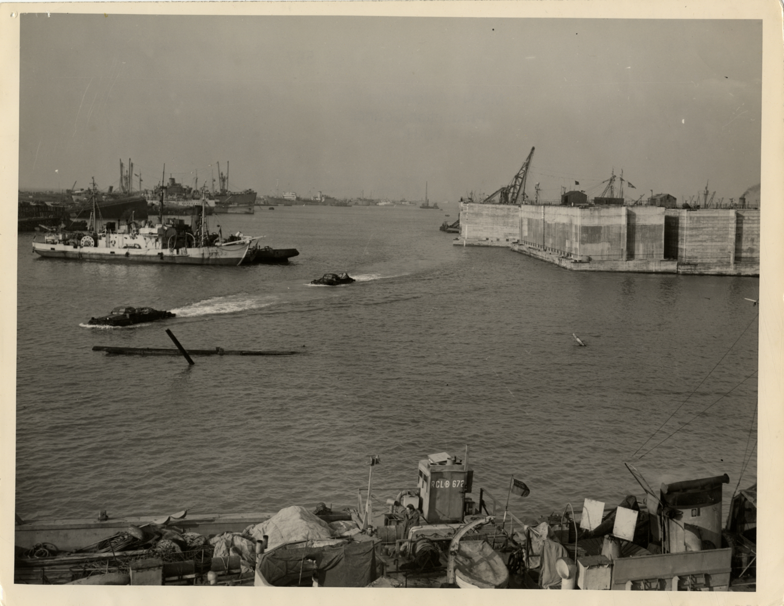 Amphibious vehicles at Phoenix harbor installation, Le Havre, France
