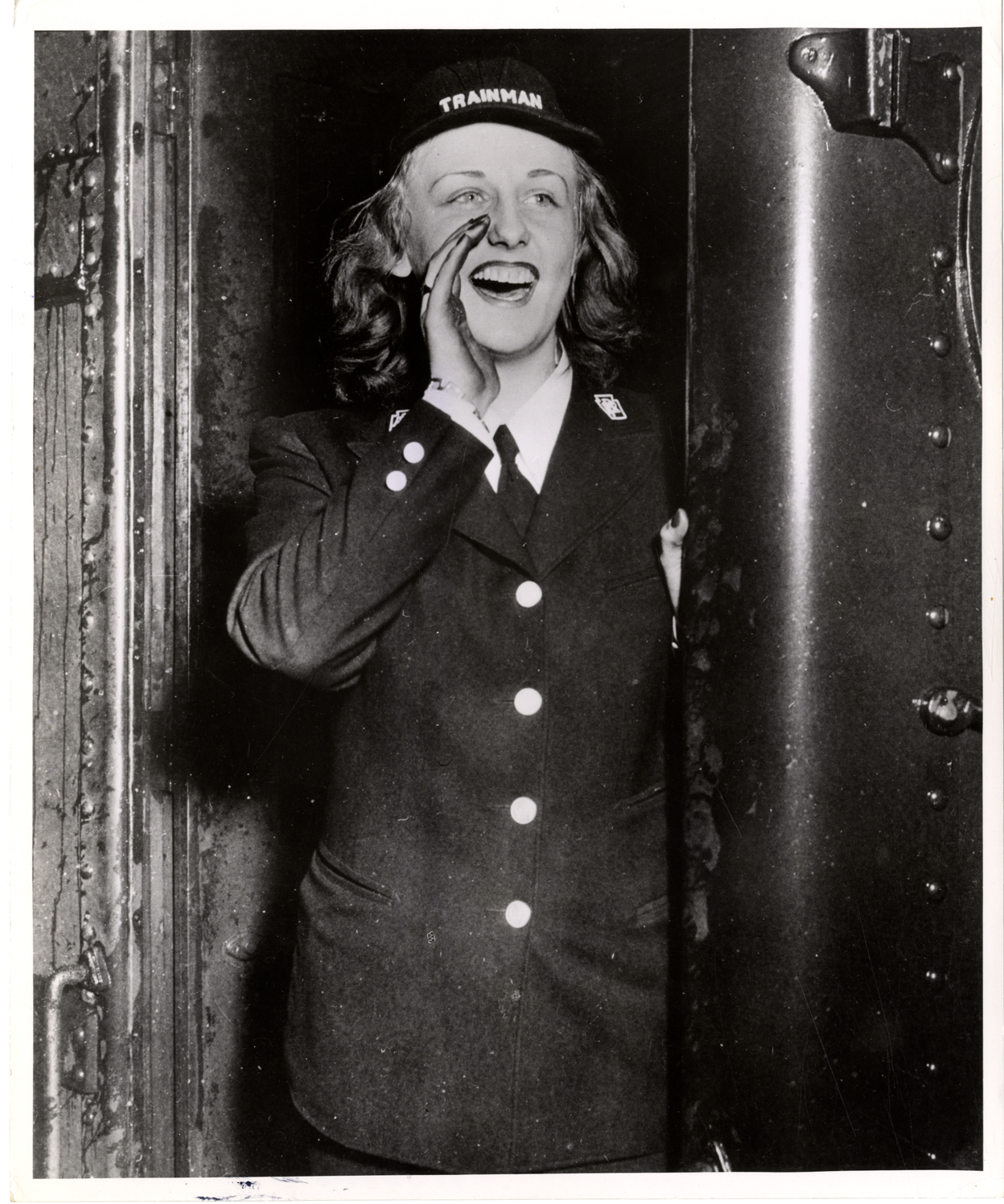 Woman trainman on Pennsylvania commuter train