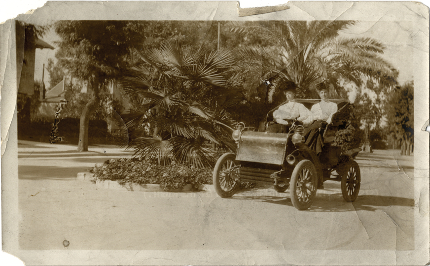 Two women in a 1902 Duryea automobile
