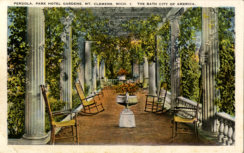 Pergola at Park Hotel gardens, Mount Clemens, Michigan