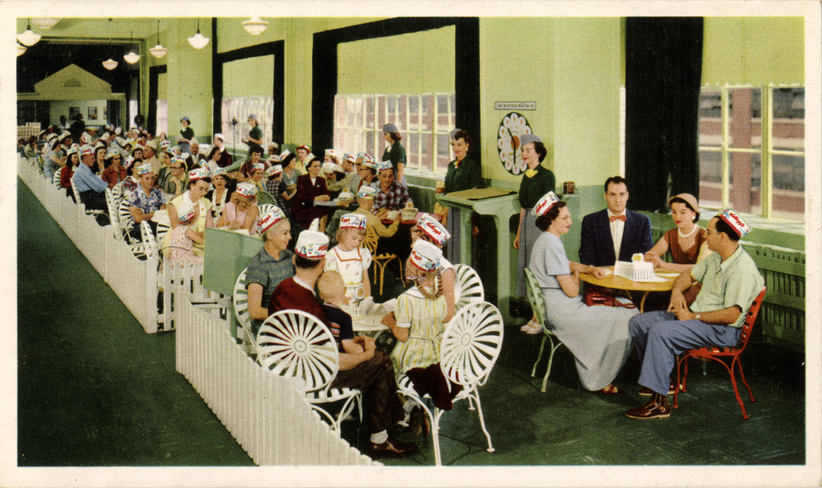 Visitors enjoying refreshments at Kellogg Company, Battle Creek, Michigan