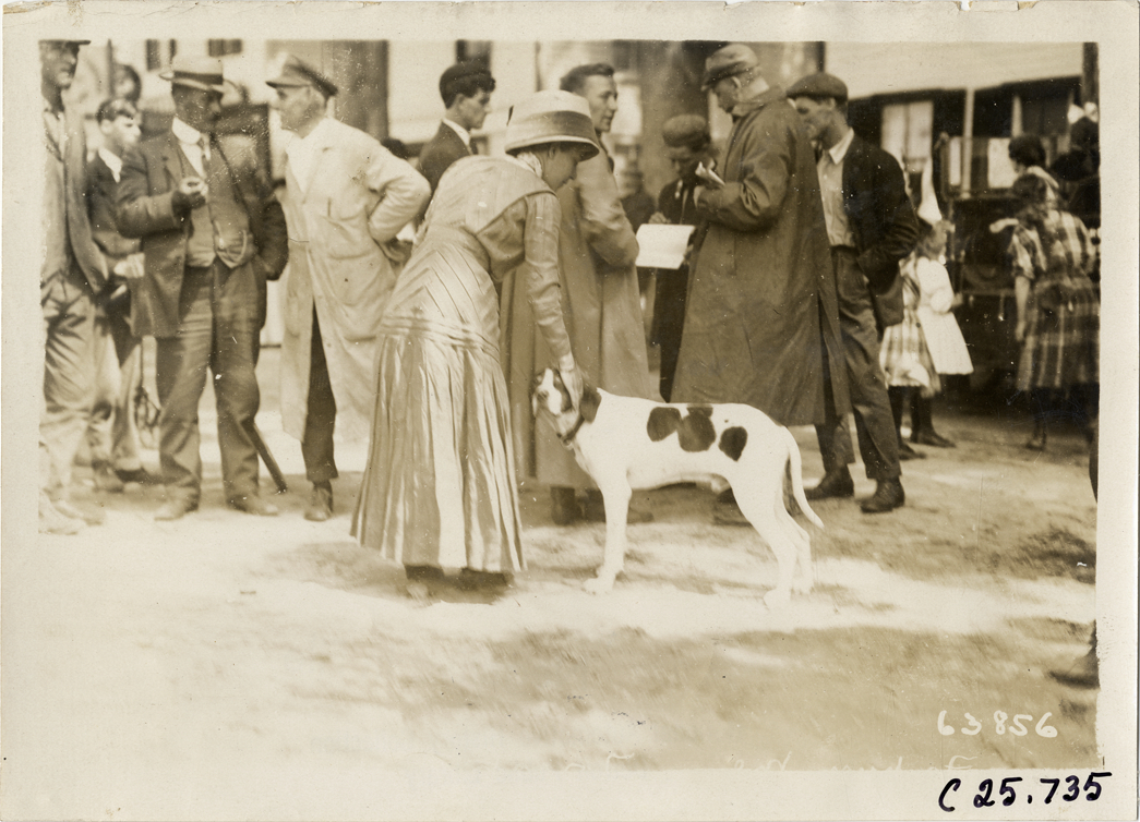 Woman petting dog, 1910 Munsey Historic Tour