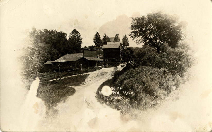 Buildings on rural road, Brighton, Michigan