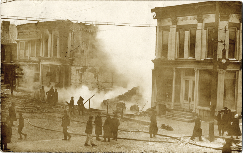 Aftermath of building fire, Chelsea, Michigan