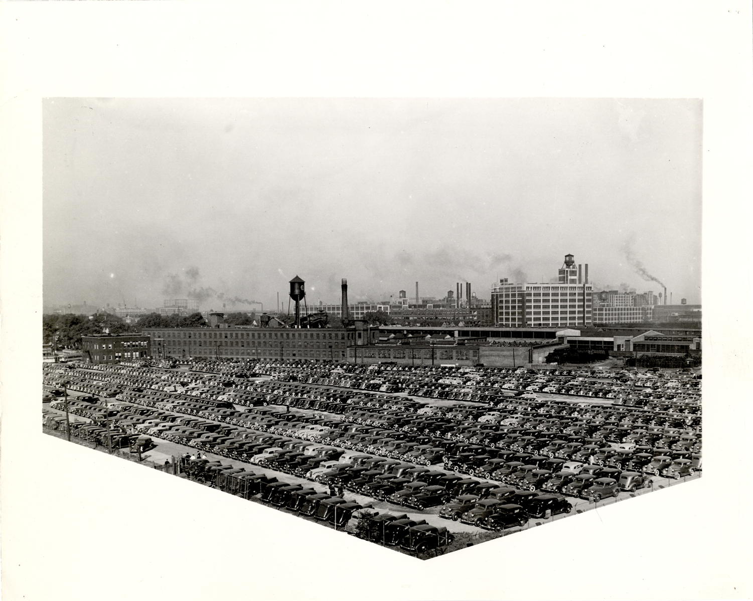 1936 Packard automobiles in factory lot for driveaway