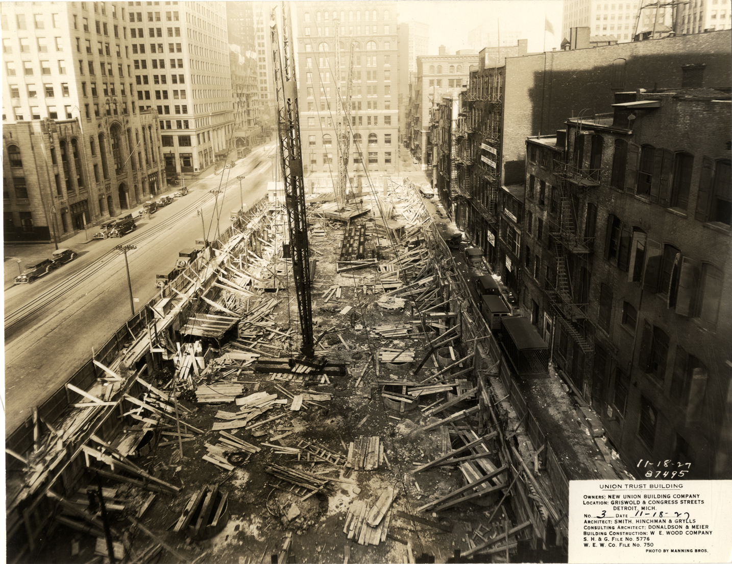 Construction site and foundation, Union Guardian Building