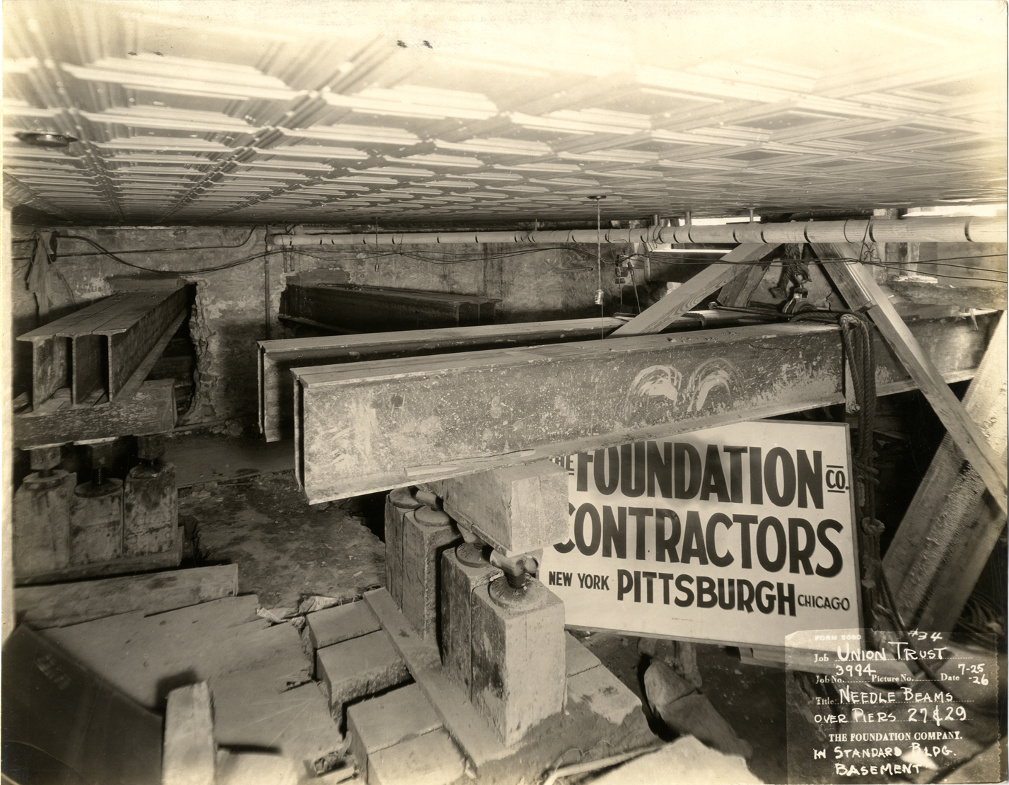 Needle beams, foundation construction, Union Guardian Building