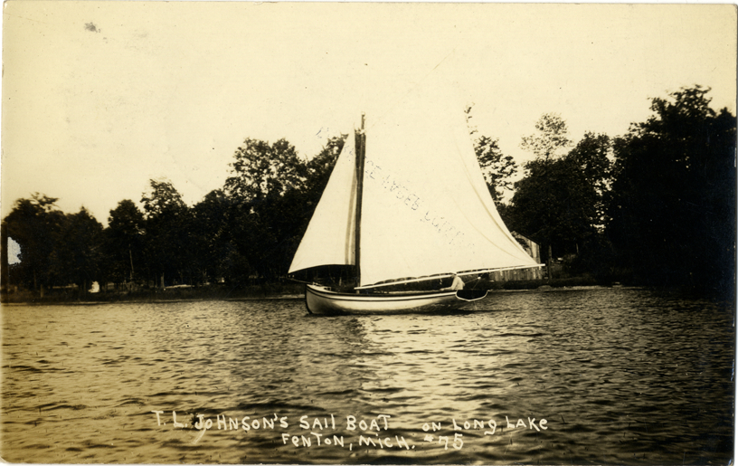 T.L. Johnson's sailboat, Long Lake, Fenton, Michigan