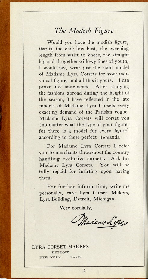 Madame Lyra (Corsetmaker) 1919 Corset — Advertisement