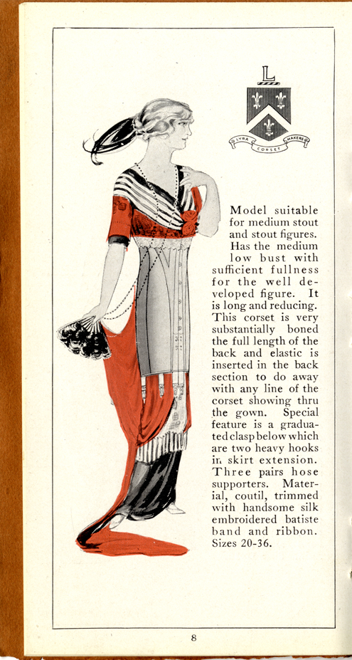 Corset Mme. Lyra Corset Makers Date: 1915–20 Label: Mme. Lyra/boned with  Mightybone Model 7016 Back view