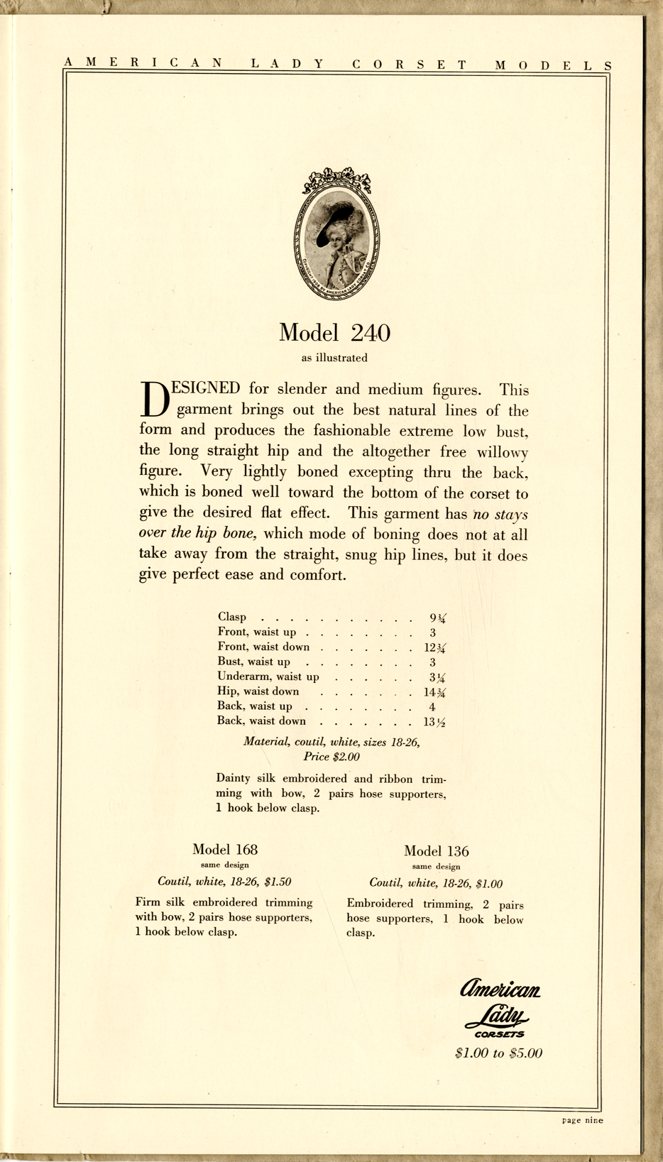 American Lady Corset models : supplement, 1913-14