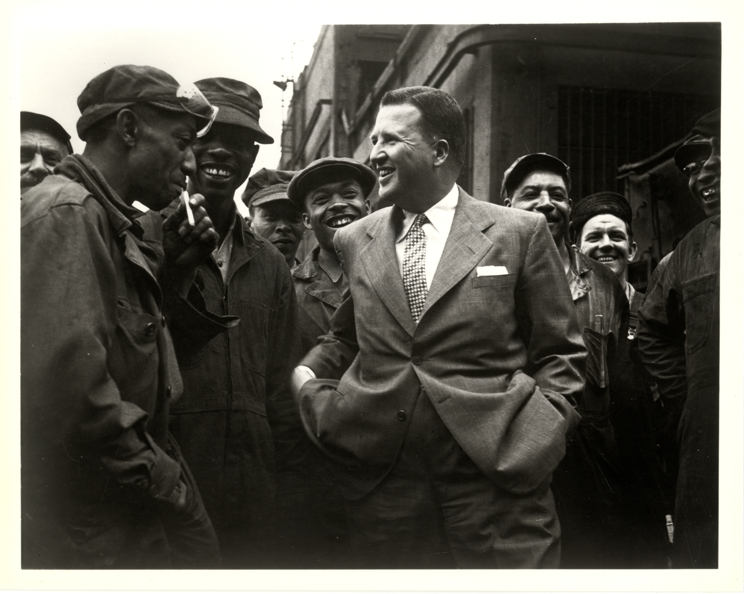 Henry Ford II speaking with workers at Rouge plant