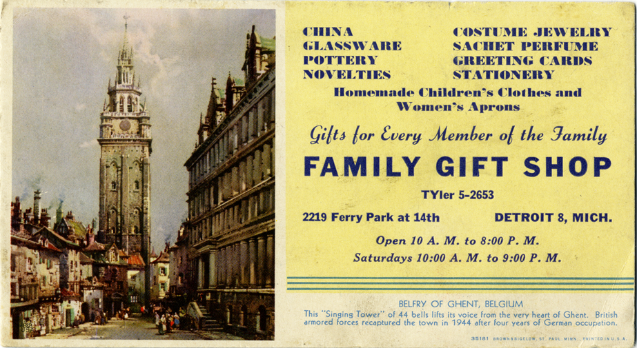 Advertising card for Family Gift Shop