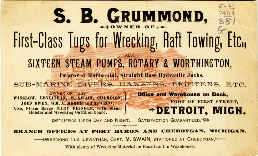 Advertising card for S.B. Grummond