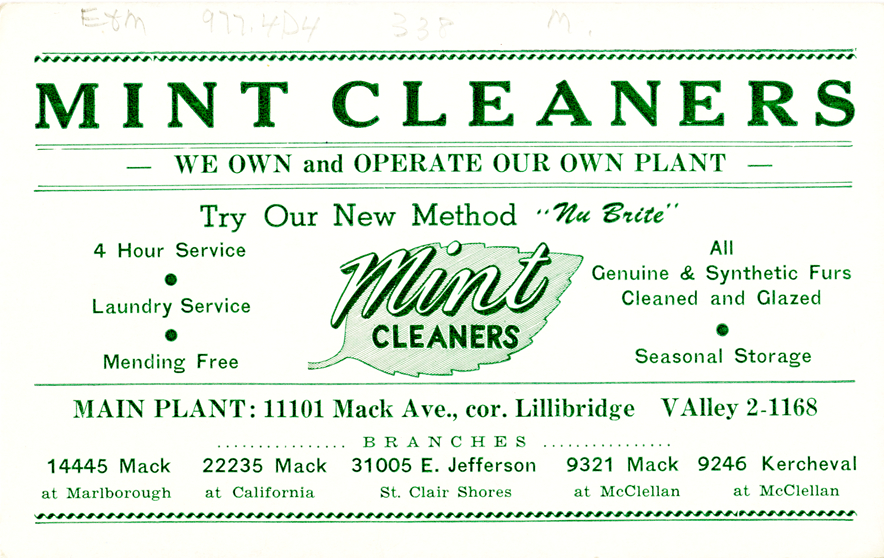 Advertising card for Mint Cleaners