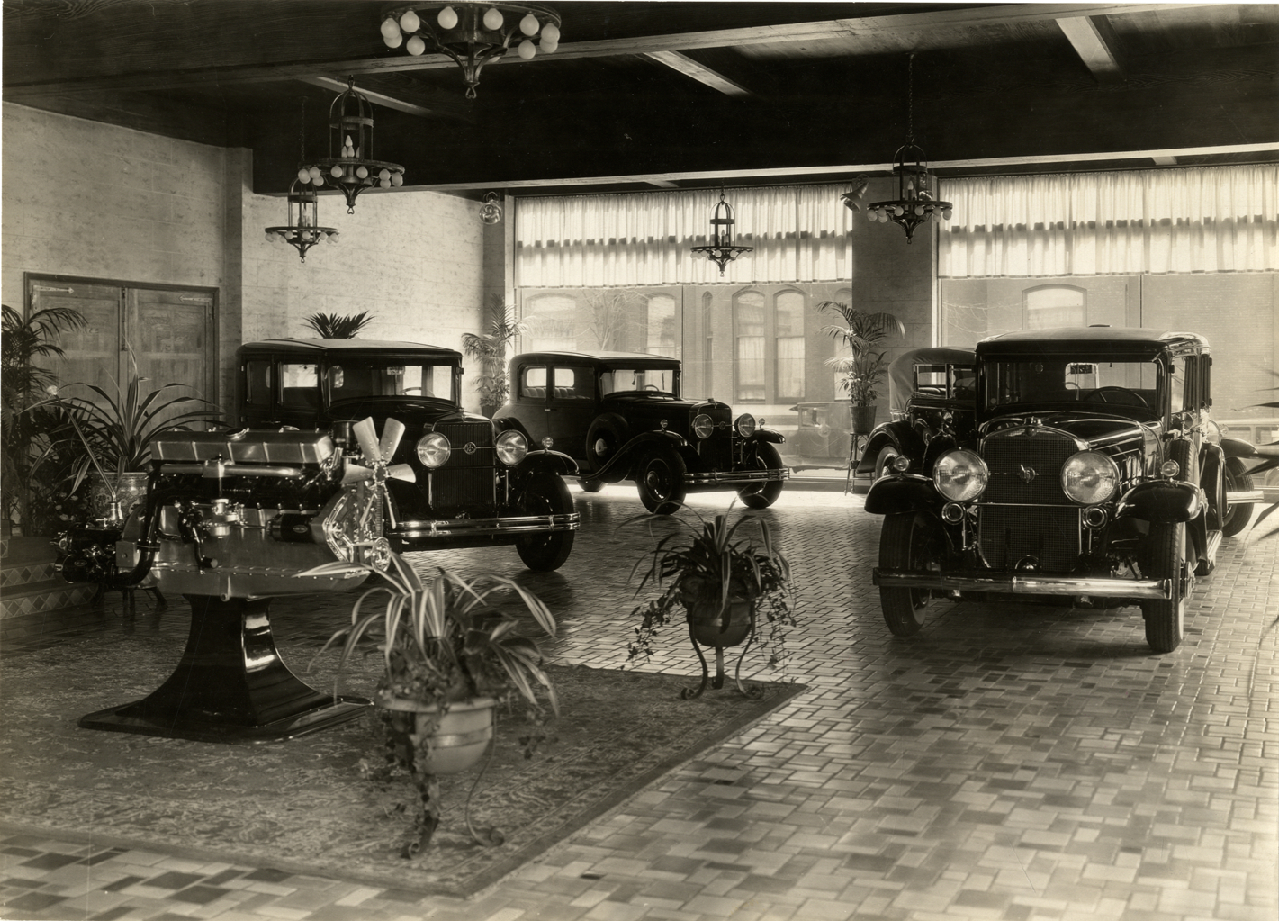 1930 Cadillac automobiles, Cunliffe Cadillac showroom, Baltimore, Maryland