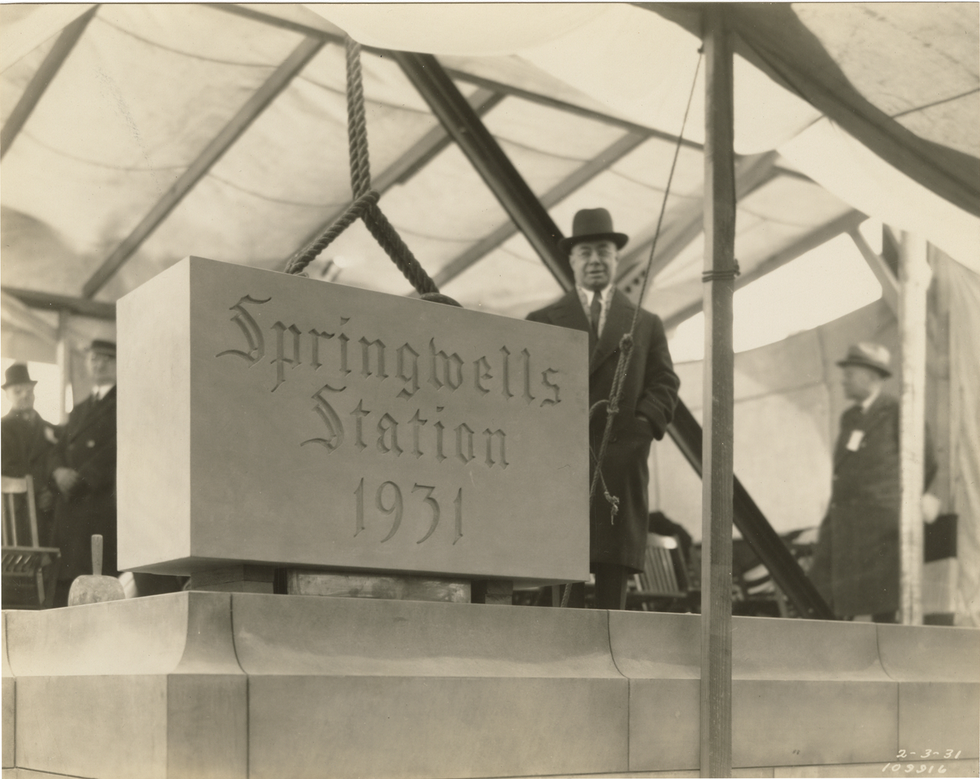 Richard W. Reading at cornerstone laying, Springwells Station treatment plant