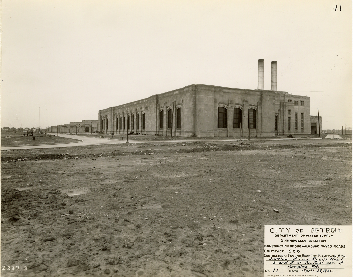 Road during construction, Springwells Station, Detroit water supply system