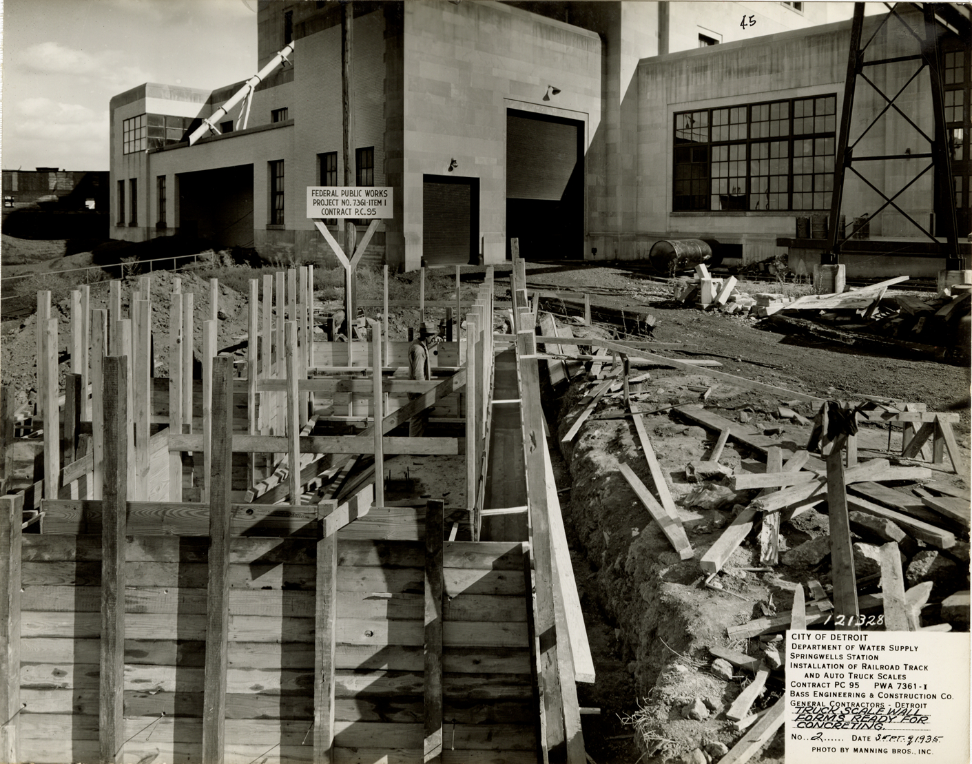 Truck scale under construction, Springwells Station, Detroit water supply system