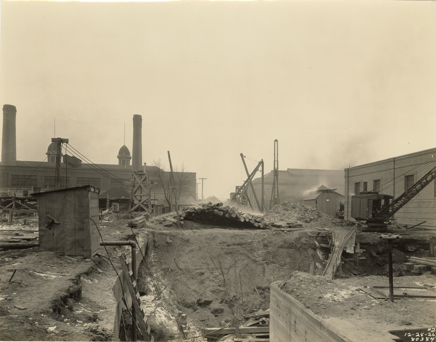 Weir chamber excavation, Waterworks Park, Detroit water supply system