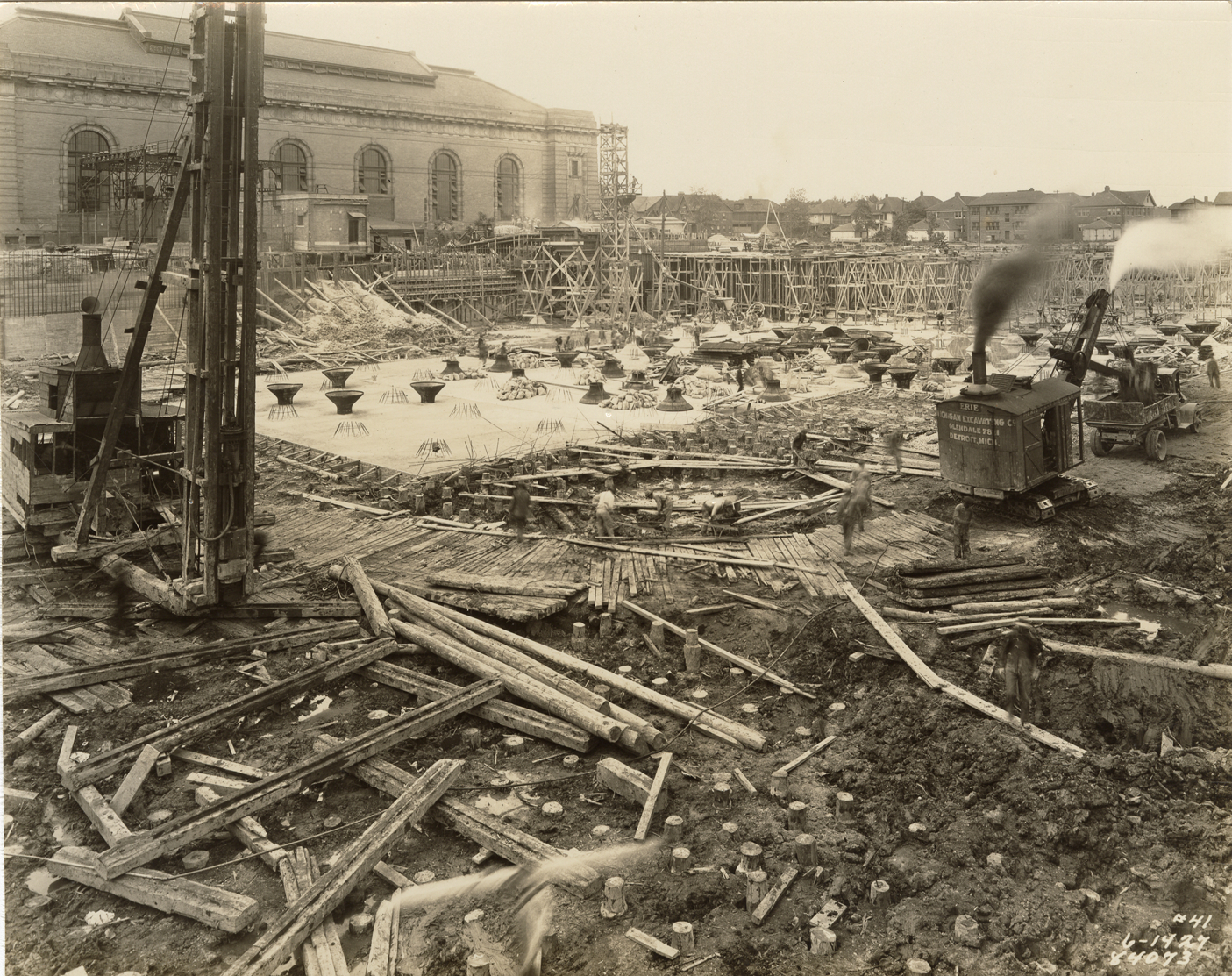 Reservoir no. 2 during construction, Waterworks Park, Detroit water supply system