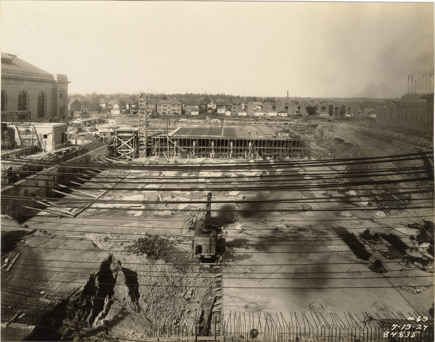 Reservoir no. 2 during construction, Waterworks Park, Detroit water supply system