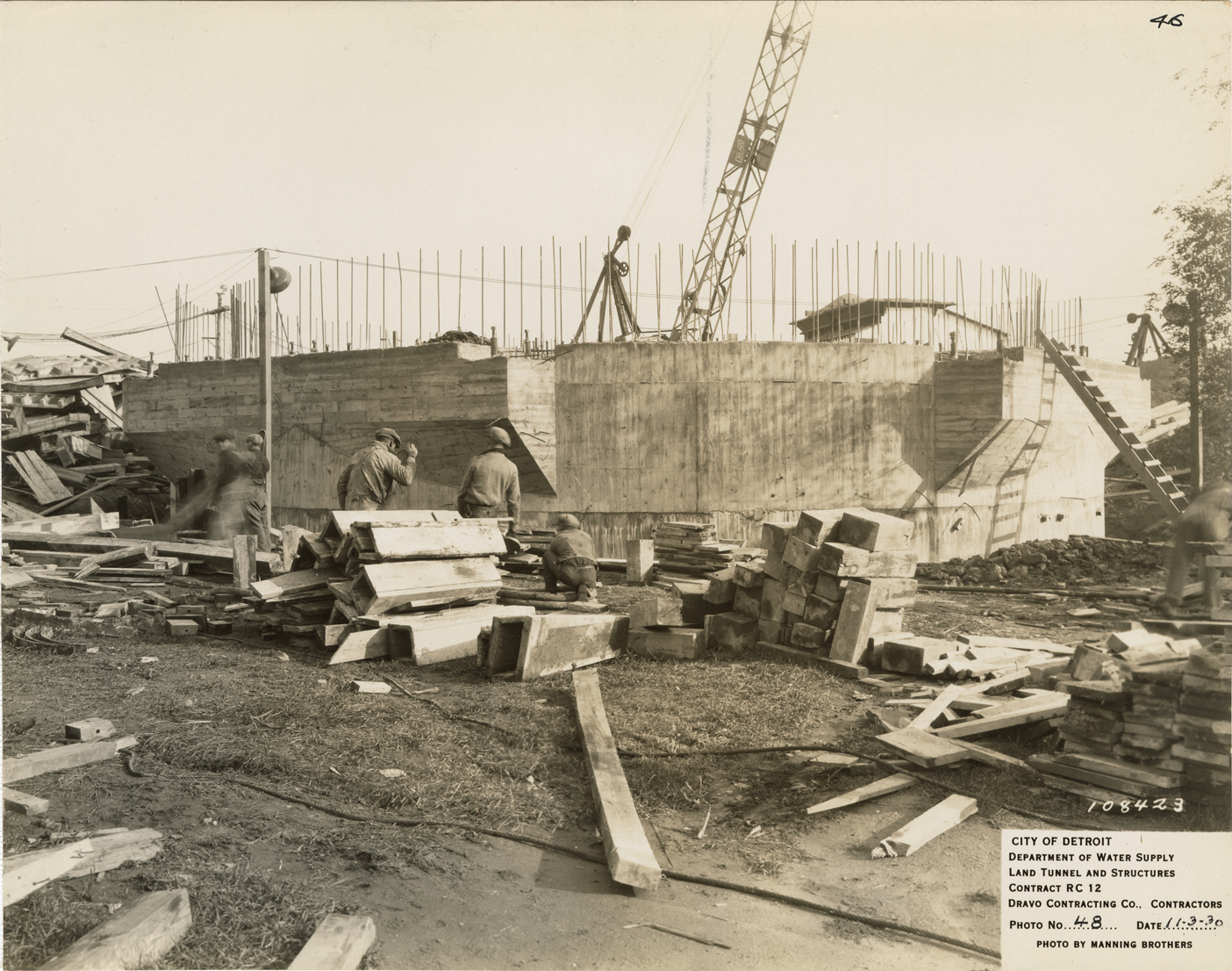 Screen chamber caisson showing third lift, Waterworks Park, Detroit water supply system