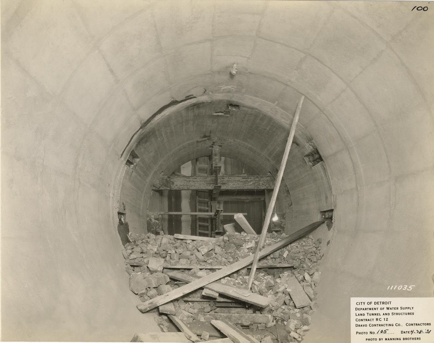 Screen chamber during construction, Waterworks Park, Detroit water supply system