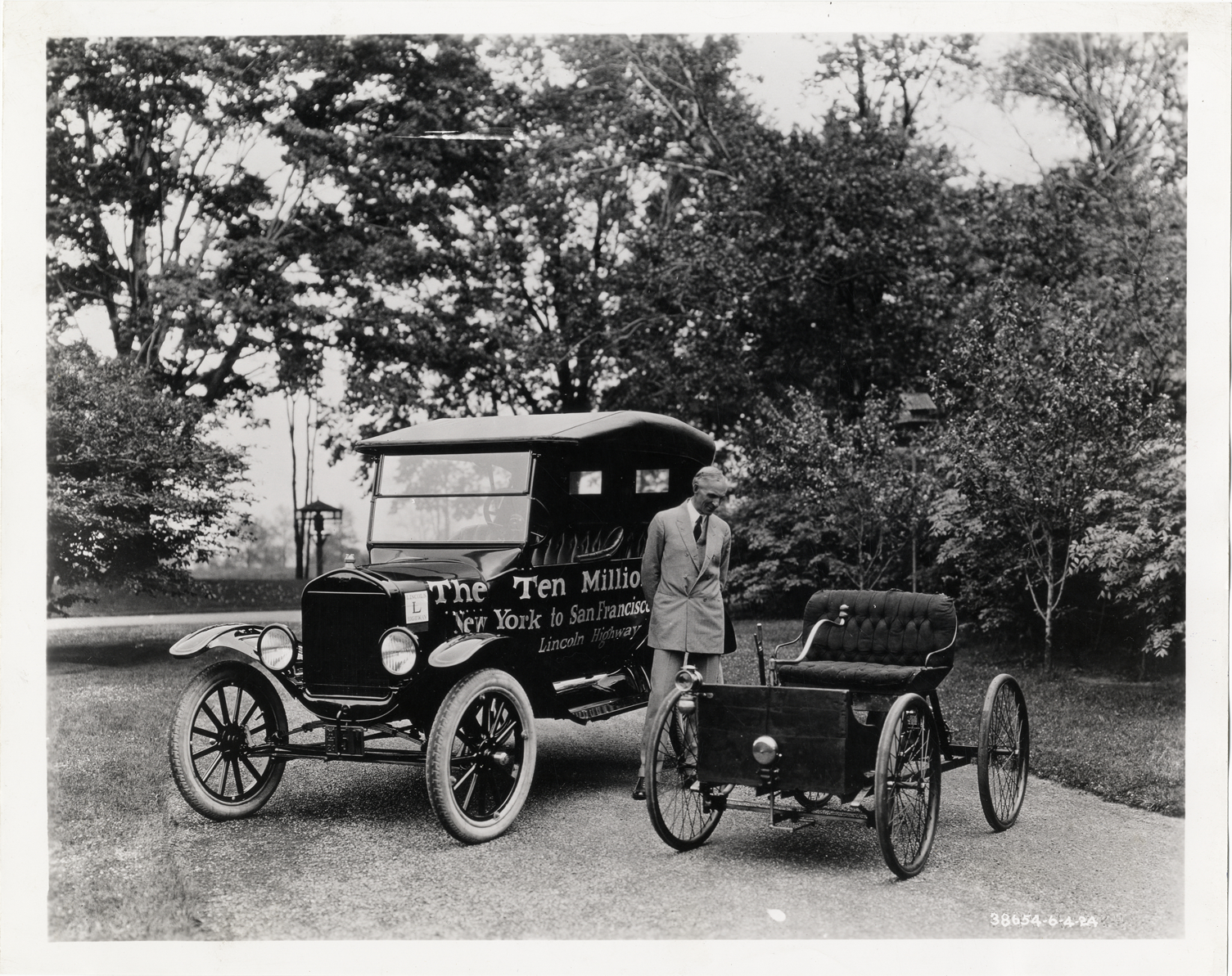 Henry Ford Posing With First Automobile And 10 000 000th Model T Automobile Dpl Dams