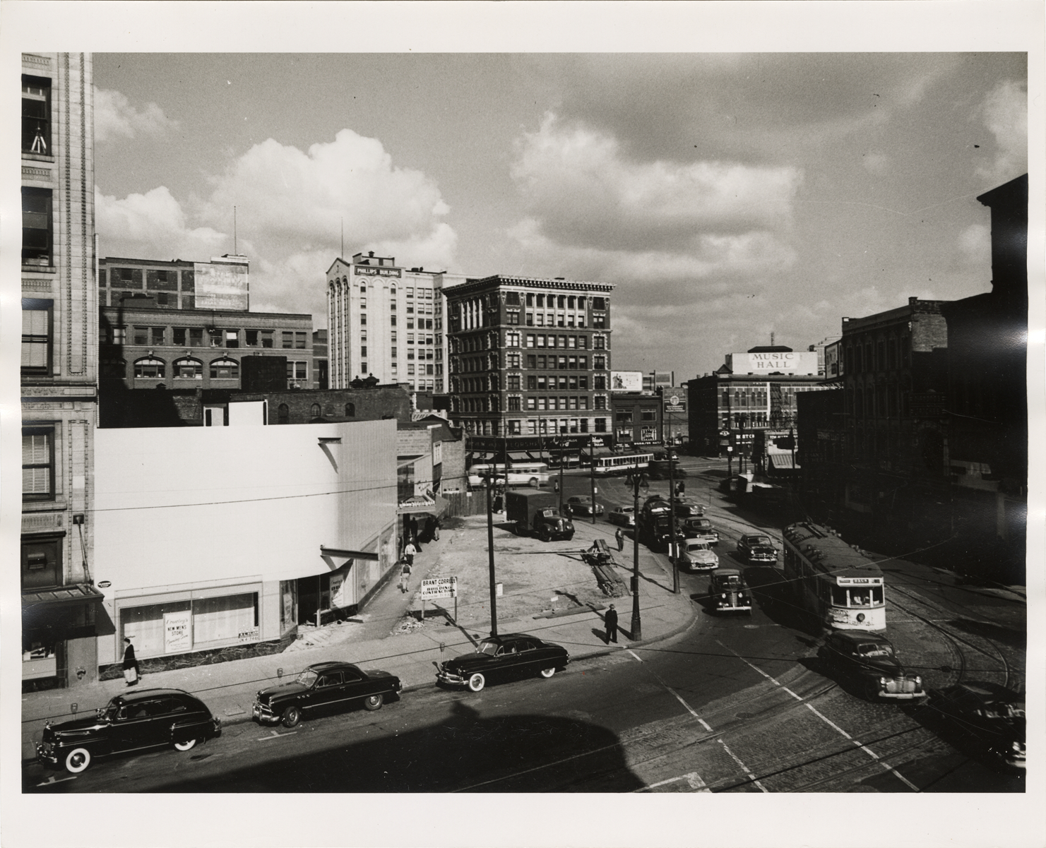 Automobiles and streetcar on Randolph Street