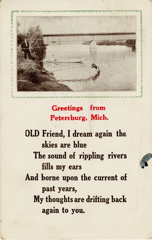 Souvenir postcard from Petersburg, Michigan
