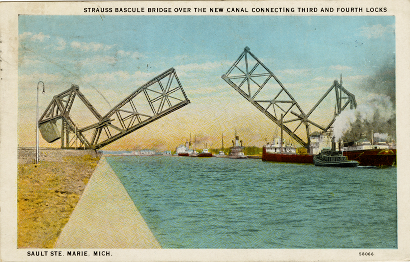 Strauss bascule bridge over canal, Soo Locks, Sault Ste. Marie, Michigan