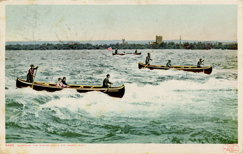 Canoeists in rapids, Sault Ste. Marie, Michigan
