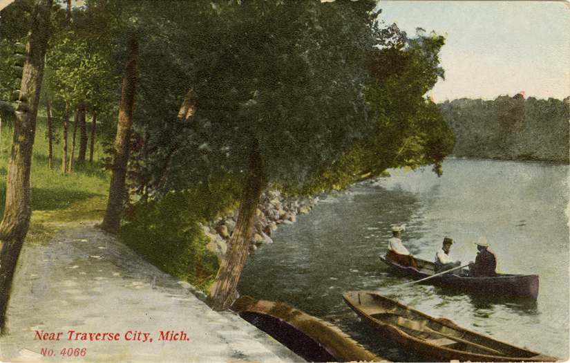 Boaters on lake, Traverse City, Michigan