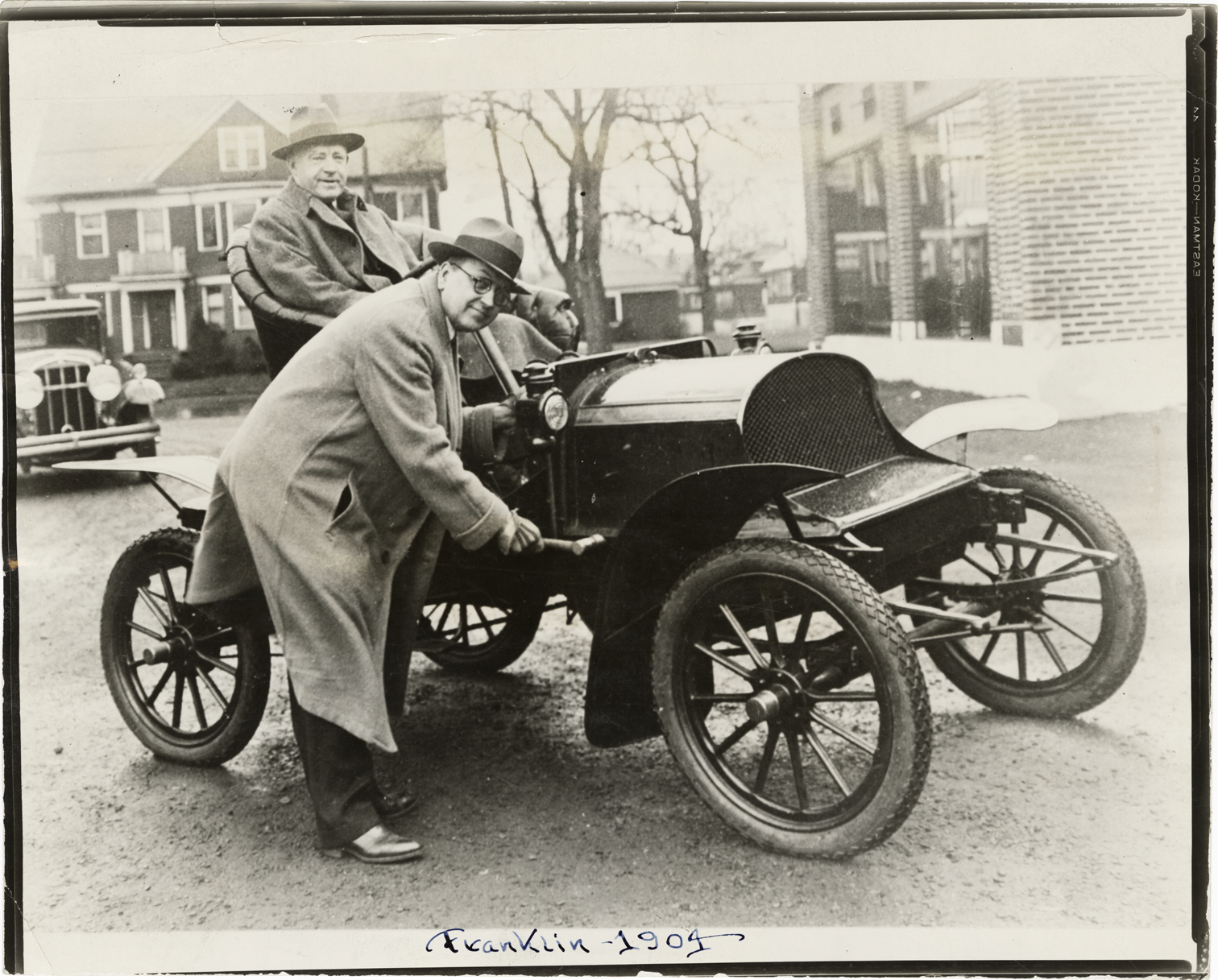 Wallace T. Wilcox and George E. Barlett with 1904 Franklin automobile