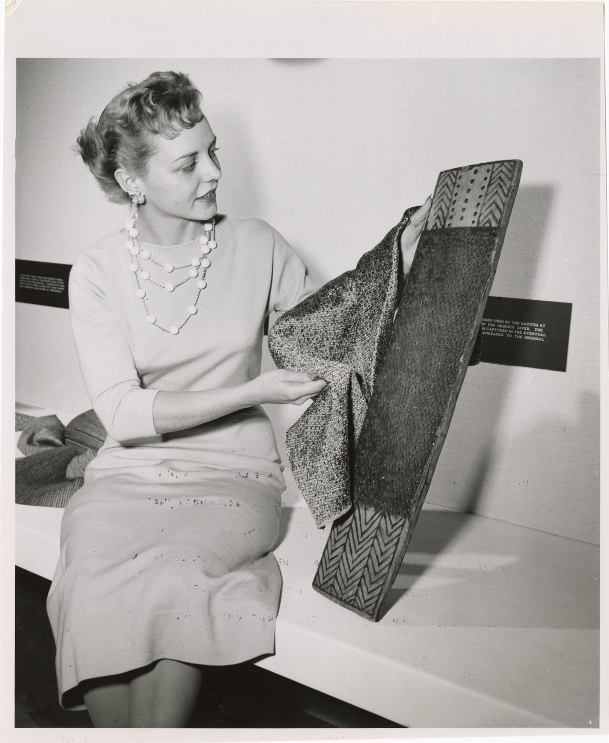 Dorothy Tokarczyk showing fabric design for a Chrysler automobile