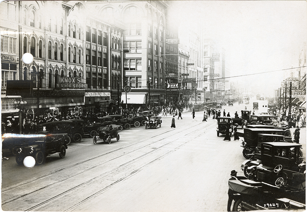Automobiles parked on Woodward Avenue
