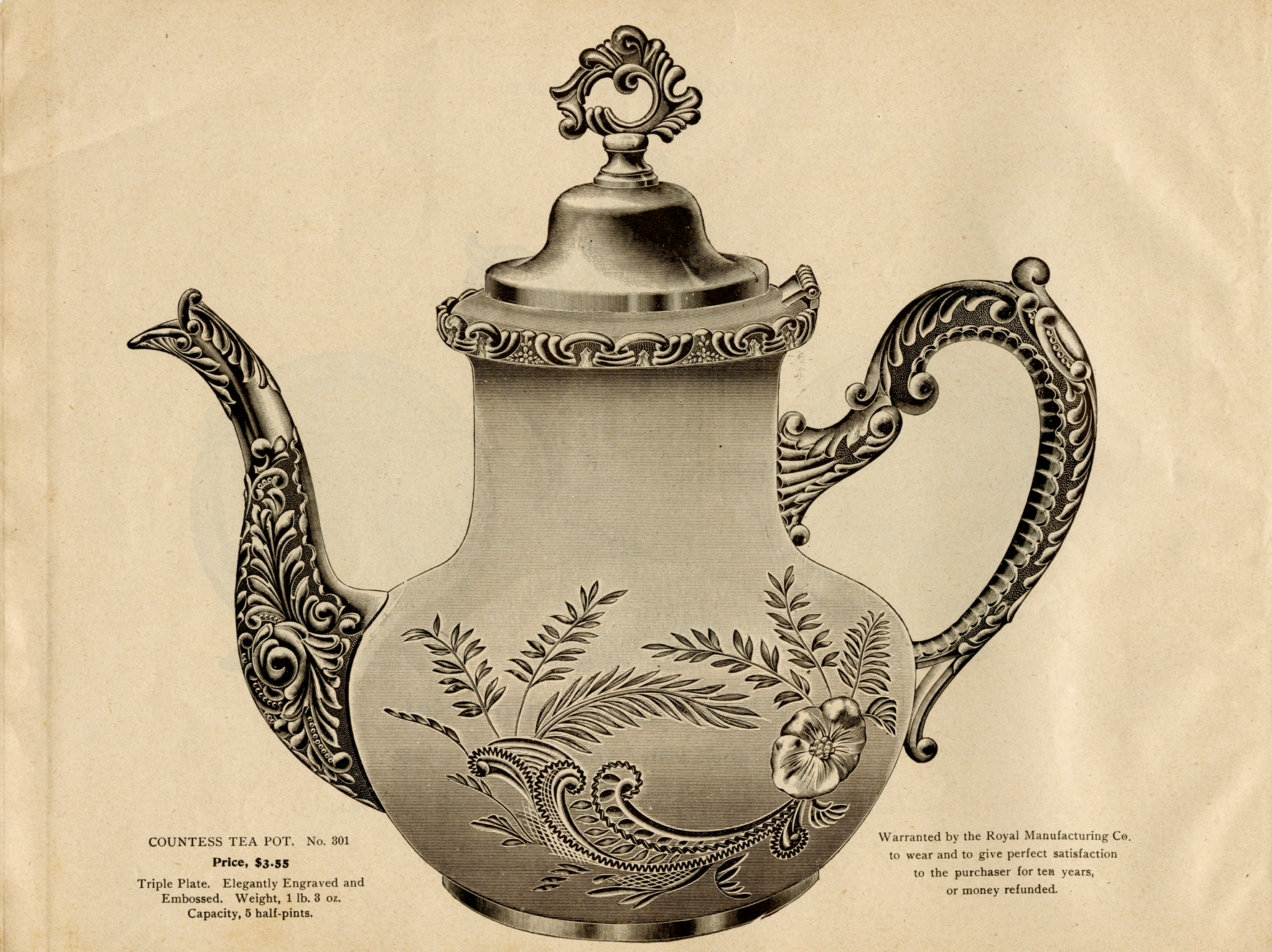 Antique Tea Pot, Royal Mfg. Co. Triple Plate, Early 1900