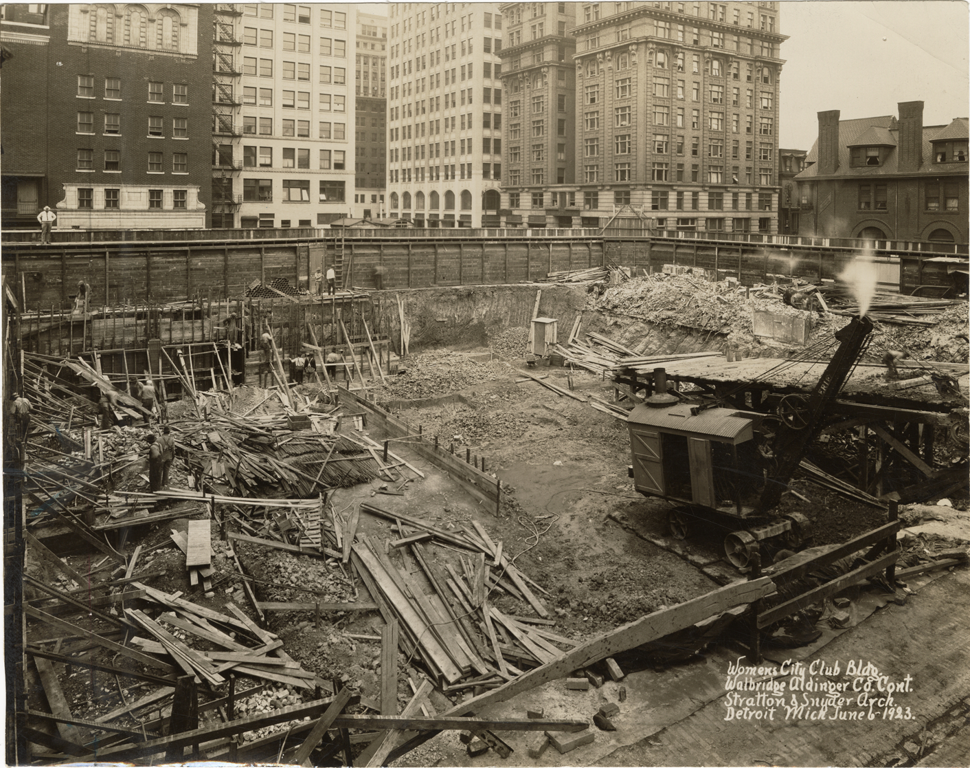 Foundation excavation, Women's City Club of Detroit under construction