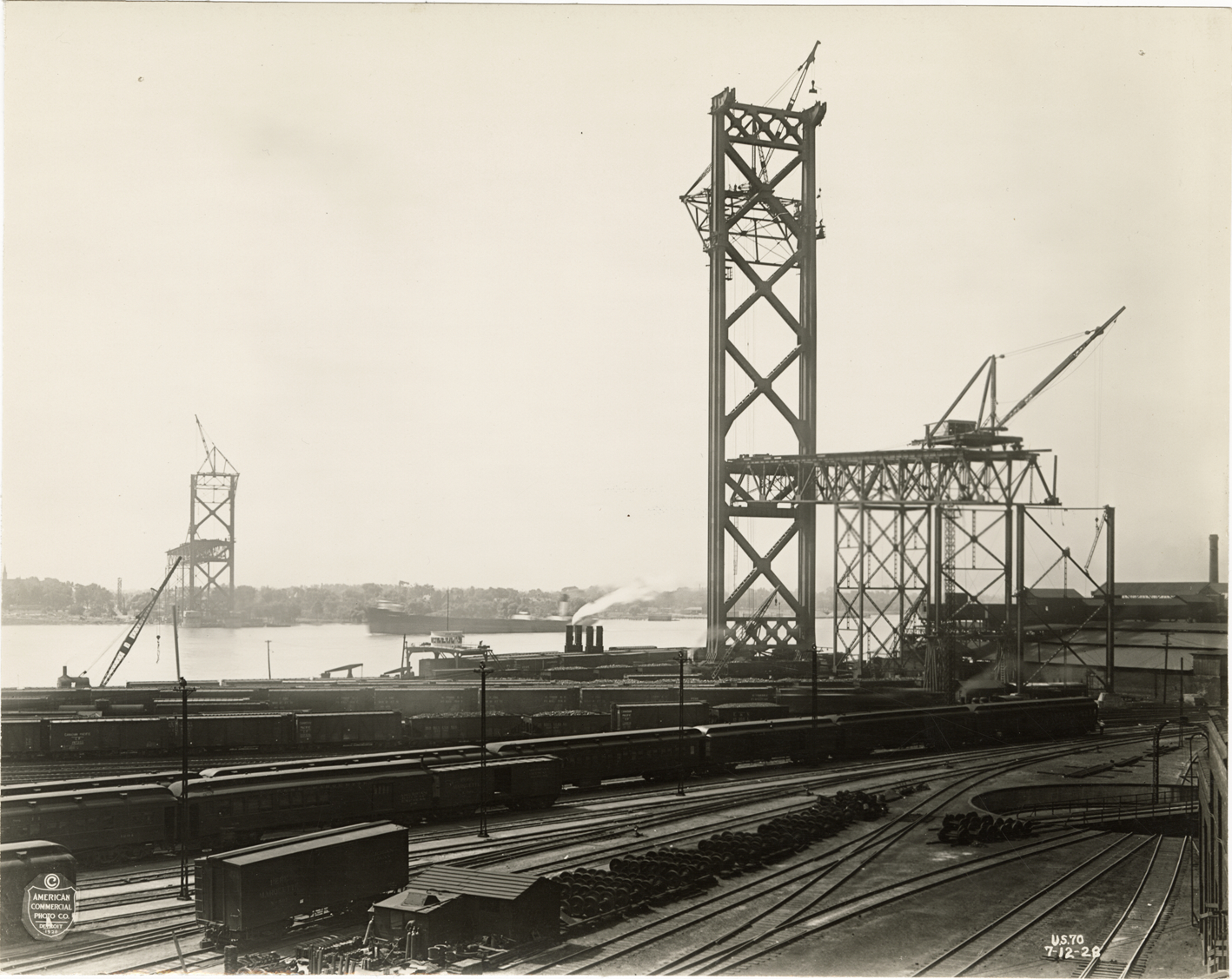 Ambassador Bridge during construction