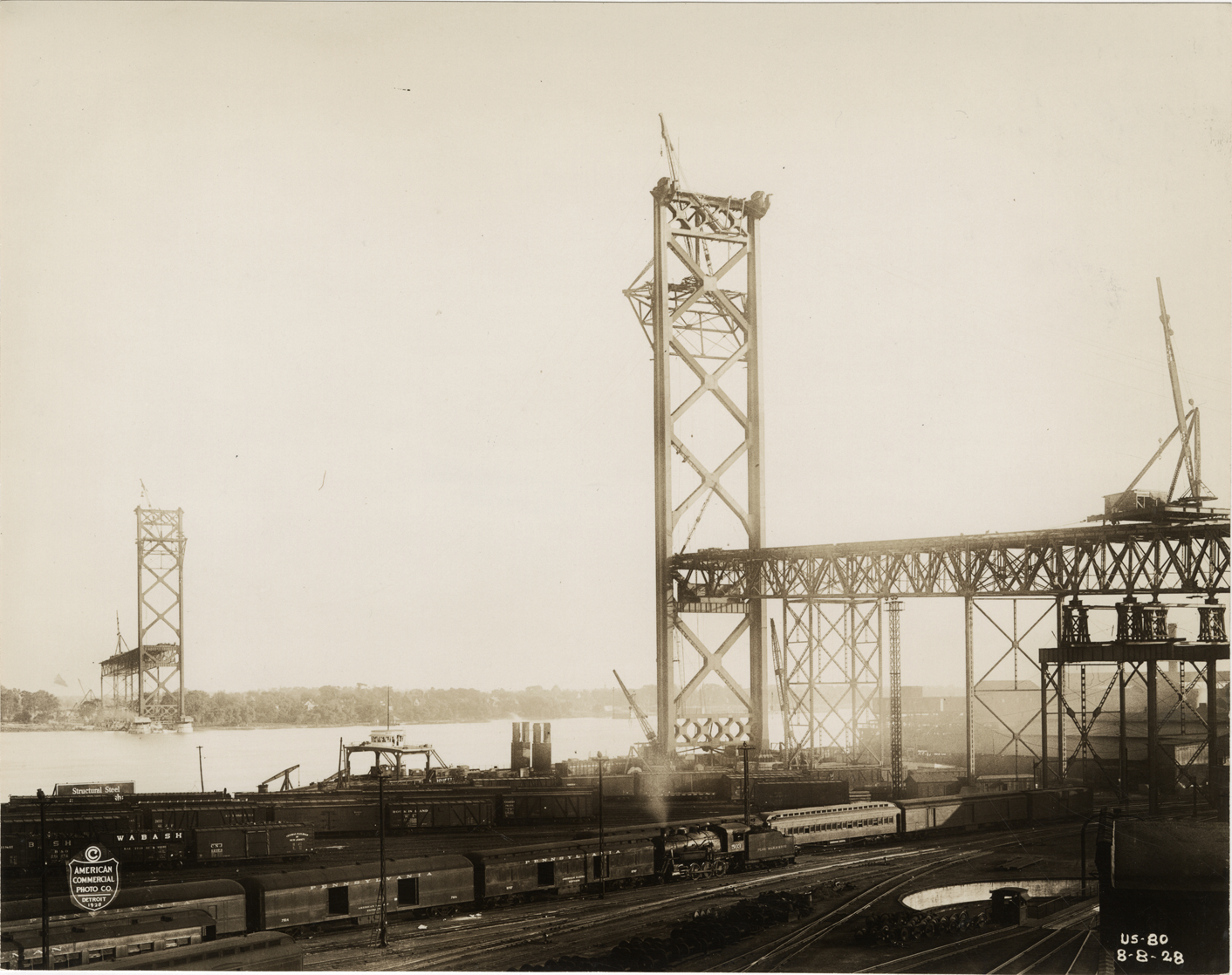 Ambassador Bridge during construction