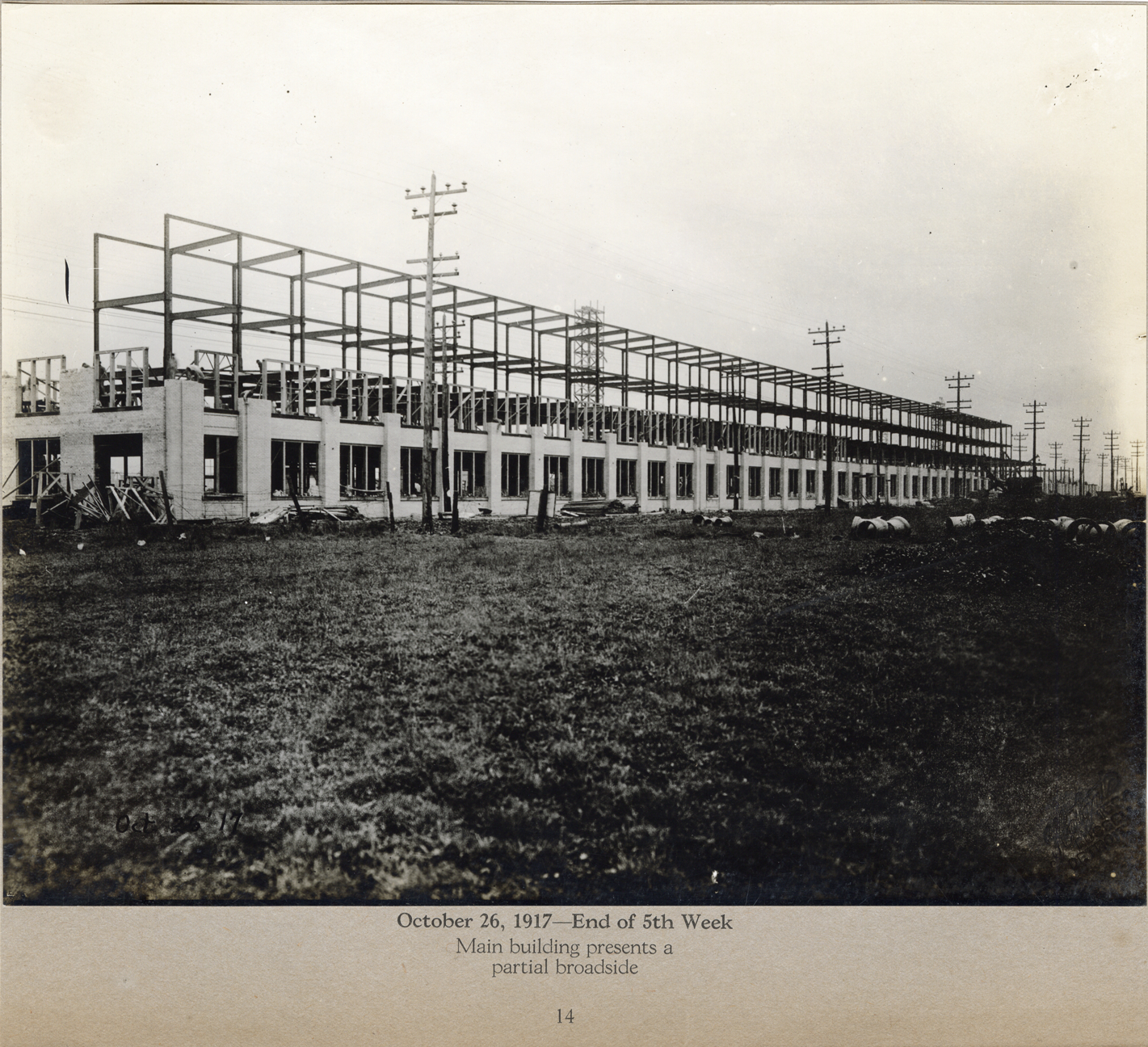 Main building during construction, Lincoln Motor Company factory