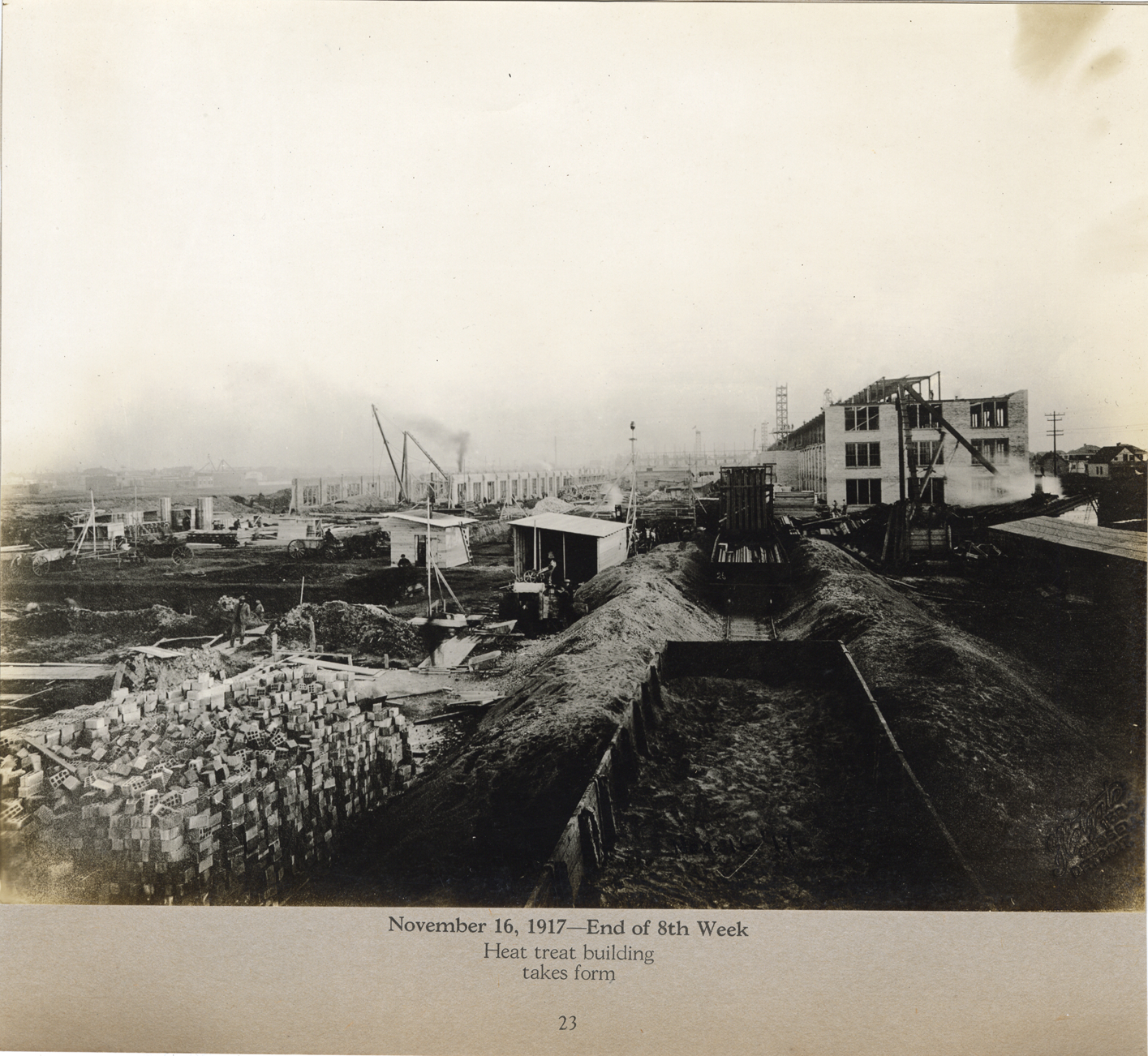 Heat treat building during construction, Lincoln Motor Company factory