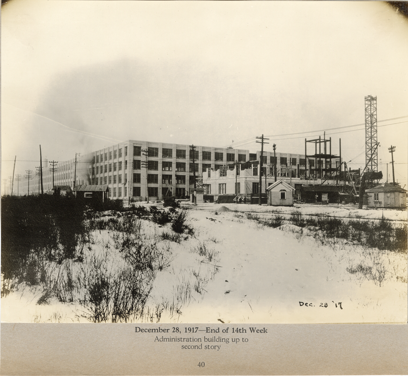 Administration building during construction, Lincoln Motor Company factory