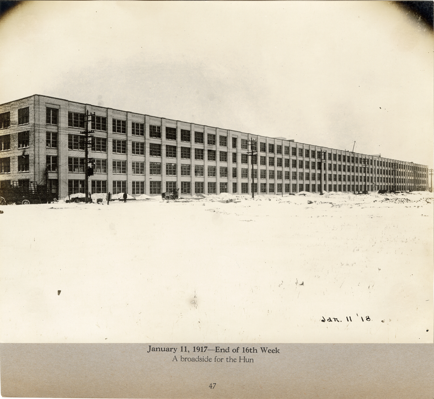 Main building during construction, Lincoln Motor Company factory