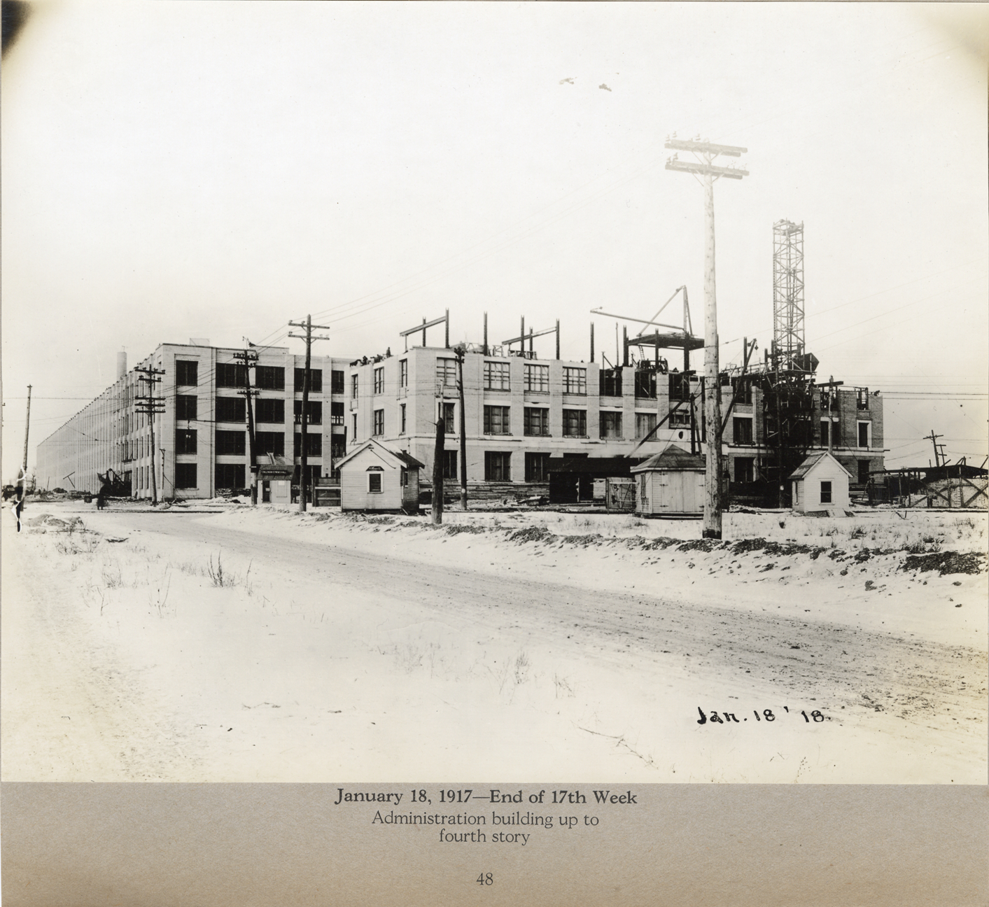 Administration building during construction, Lincoln Motor Company factory