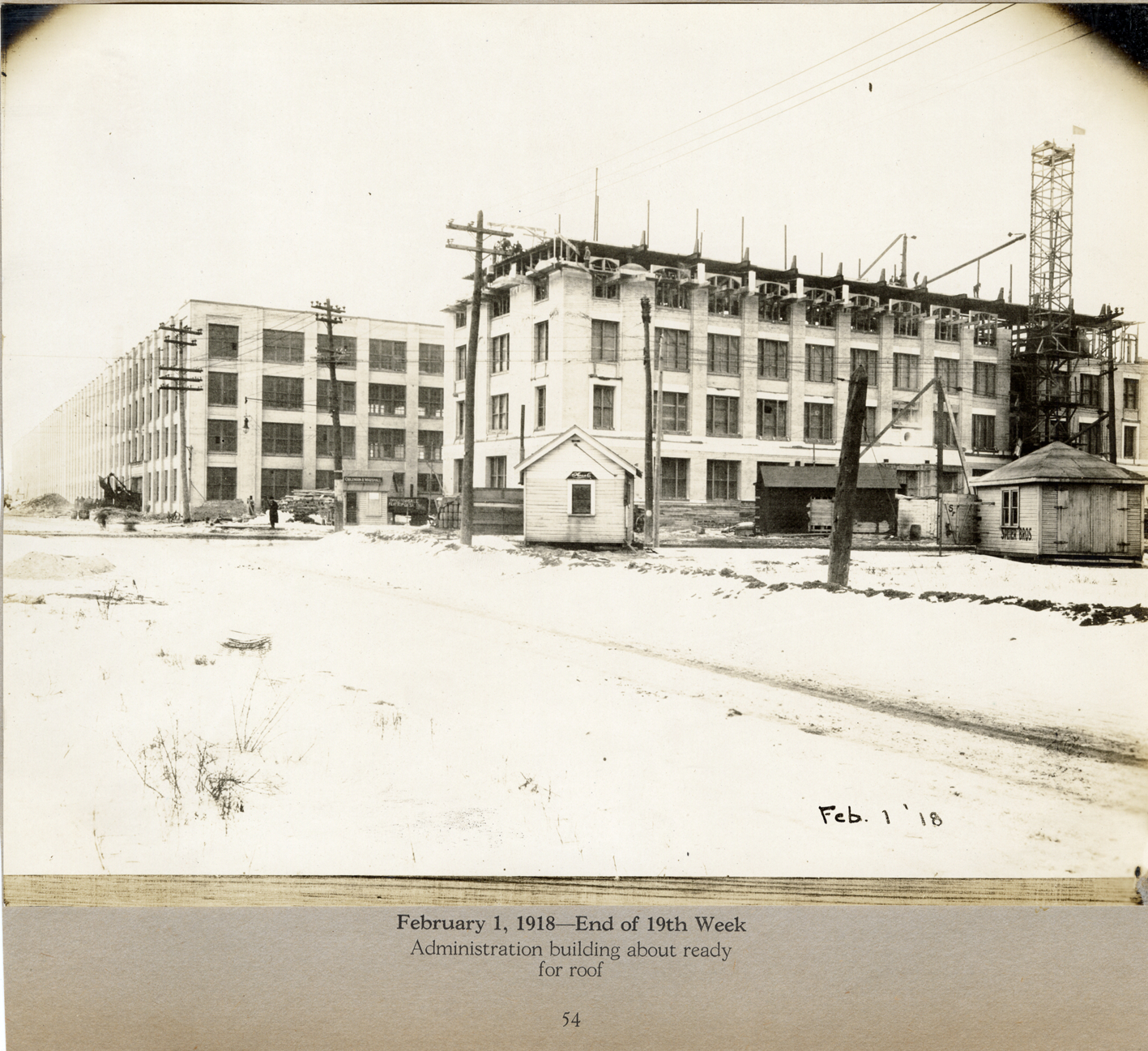 Administration building during construction, Lincoln Motor Company factory