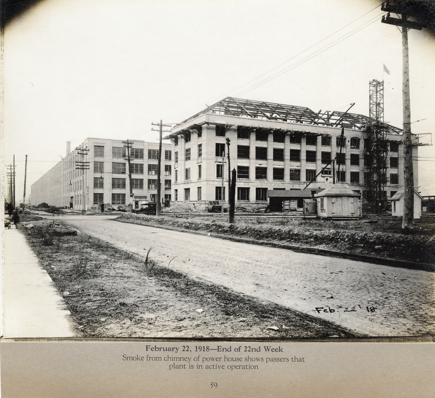 Administration building during construction, Lincoln Motor Company factory